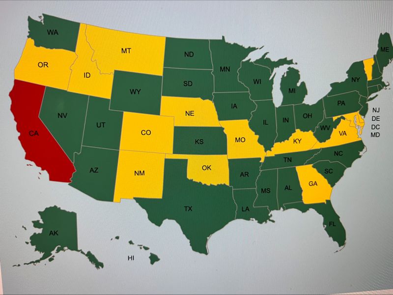 WA OR NV CA AK ID UT AZ MT WY CO NM HII ND SD NE KS OK MN WI IA IL MO AR MS IN TN AL KY WV SC GA PA VA ME DE DC MD